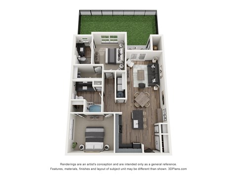 Floor plan for 2 beds, 2 baths, 1081 sqft
